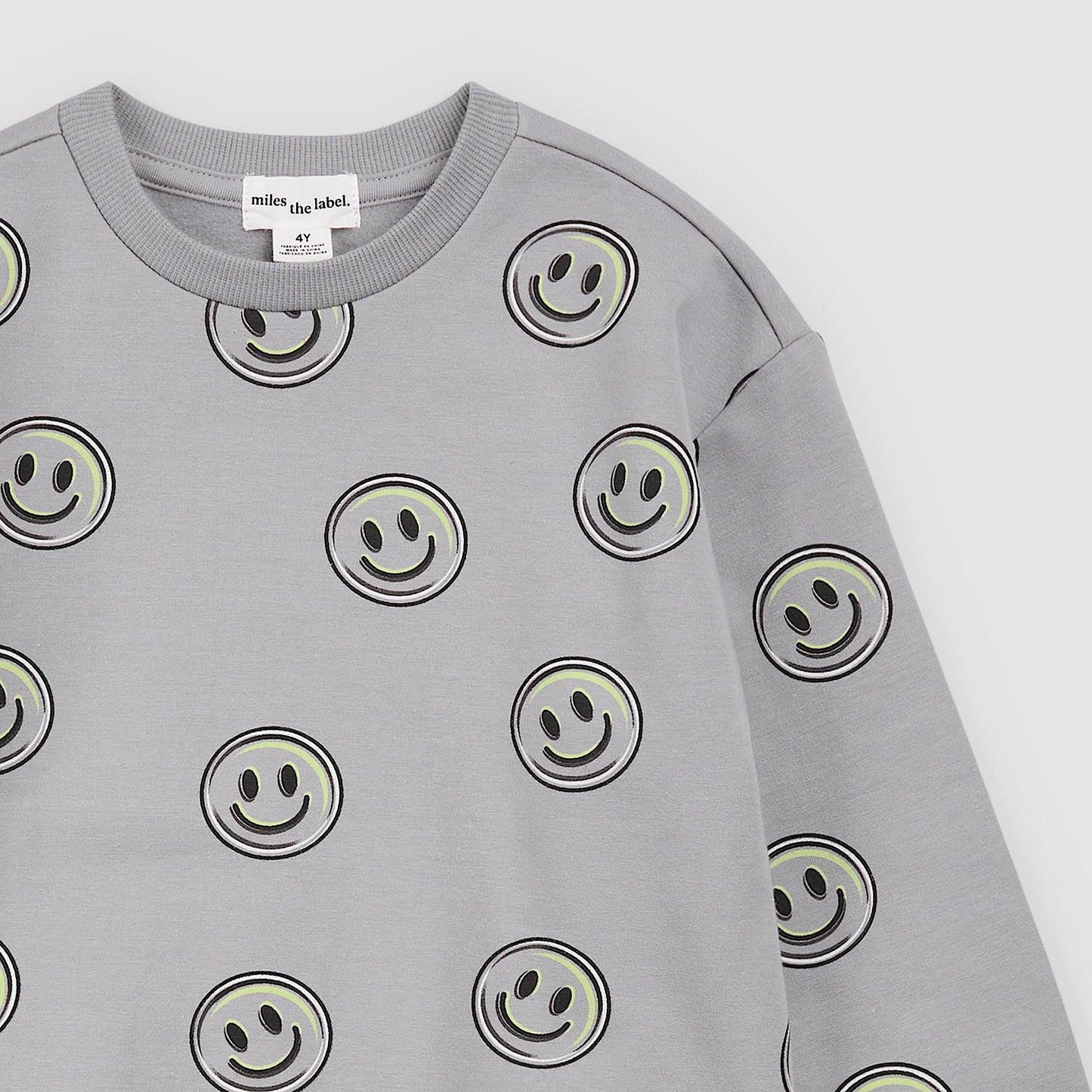 Smiley Face Print on Smoke Grey Sweatshirt