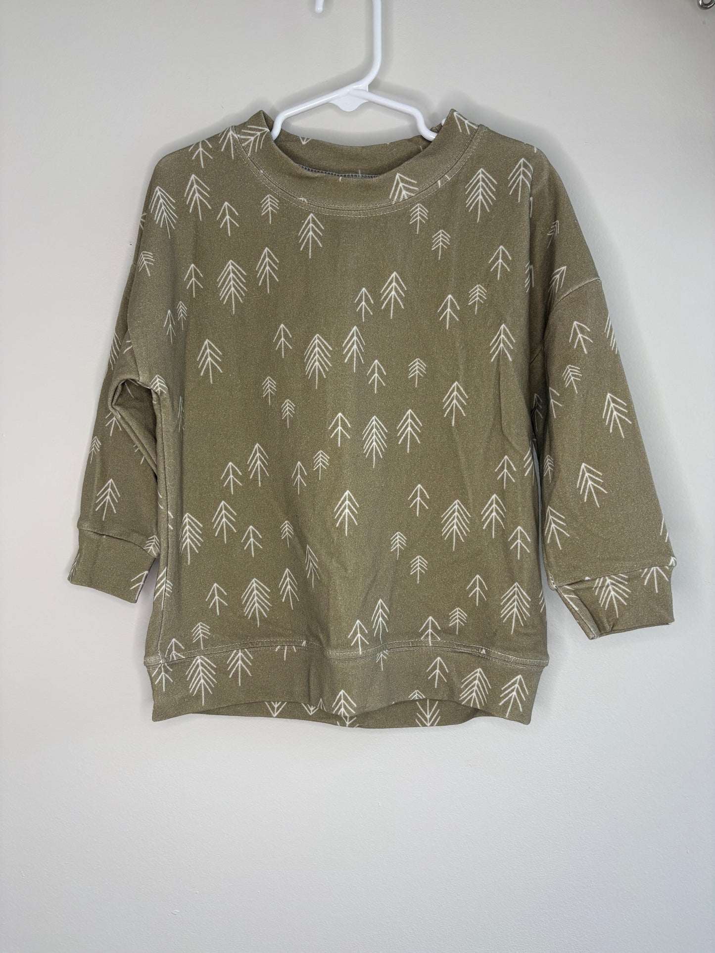pre-loved :: 4T Neutral Green Trees Crewneck