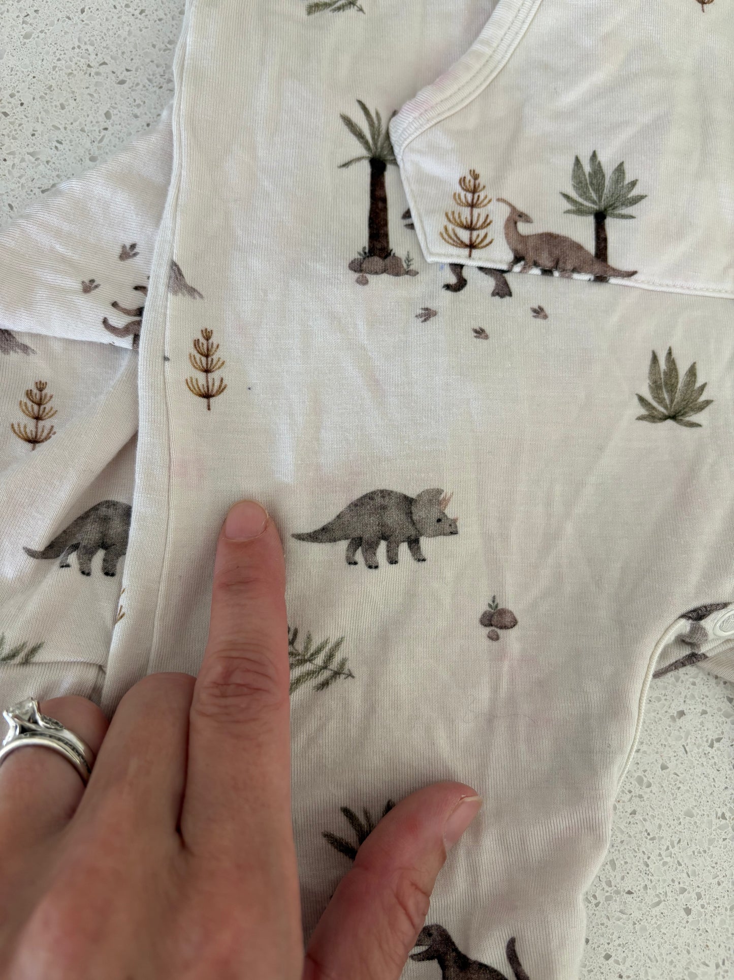 pre-loved :: 18-24M Bamboo Dinosaur Pocket Romper (flaw)