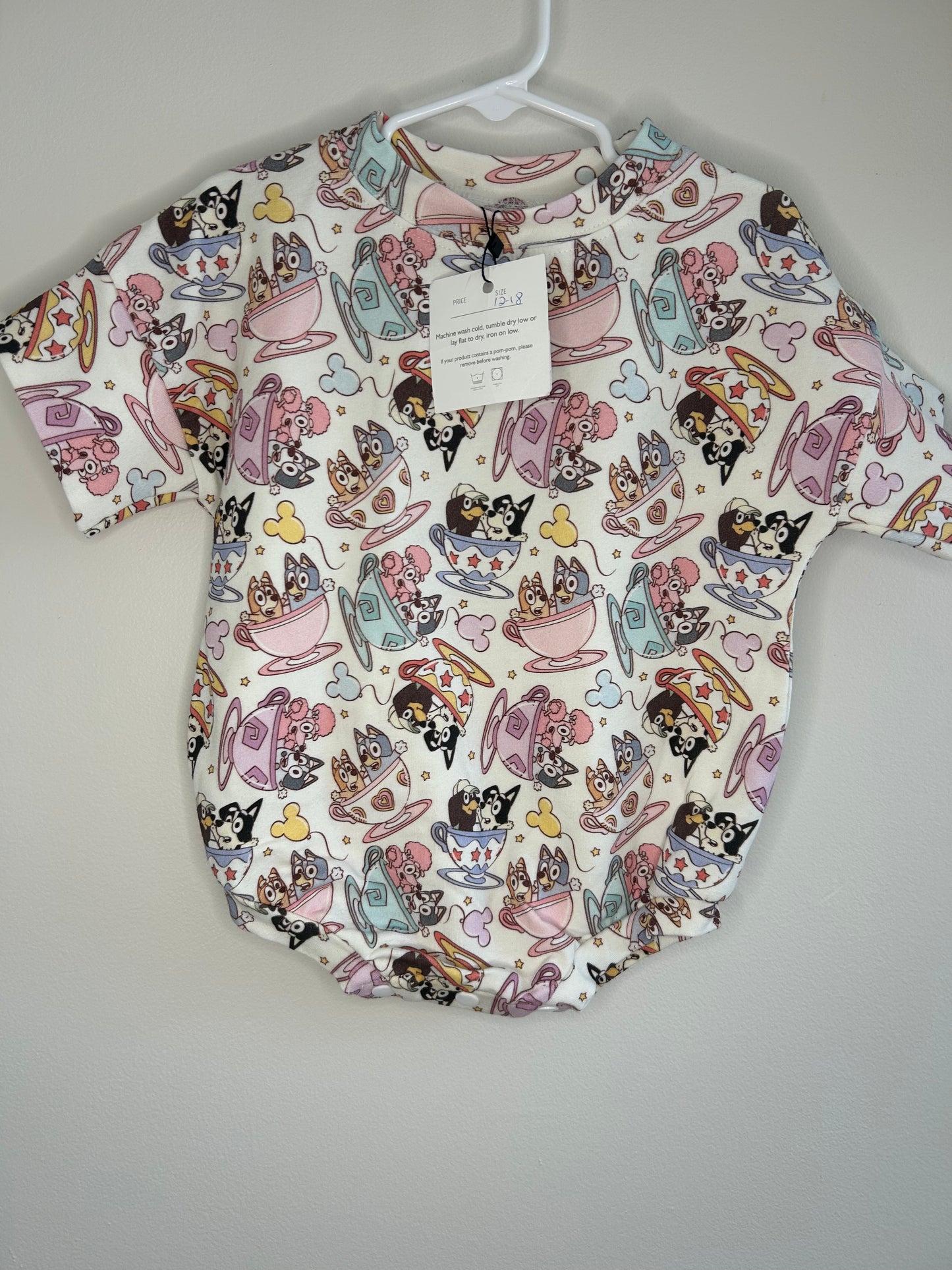 pre-loved :: 12-18M NWT Bluey Teacups Bubble Romper by Dear Aspen