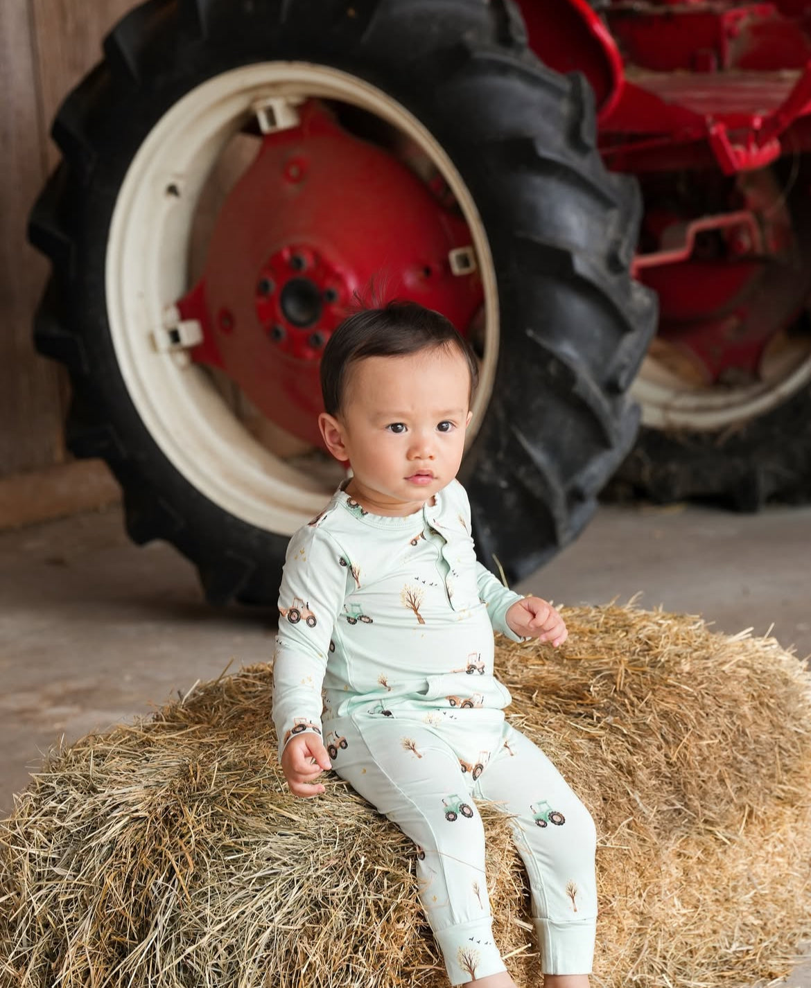 Long Sleeve Pocket Romper - Tractors