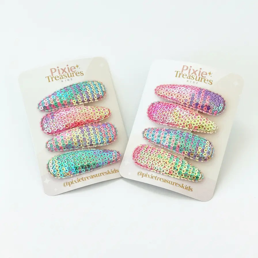 Rainbow Sequin Snap Clip Set