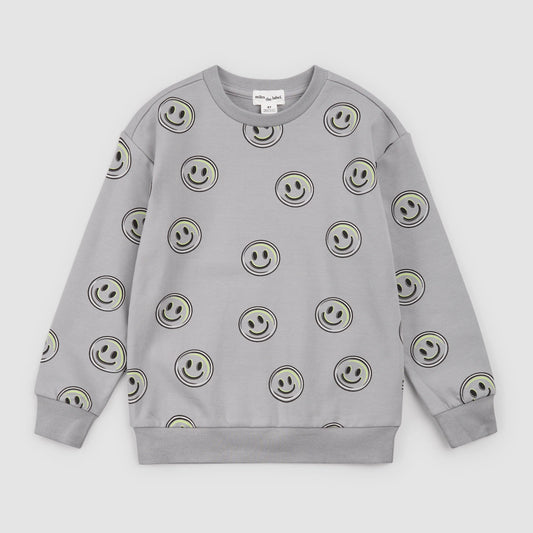 Smiley Face Print on Smoke Grey Sweatshirt