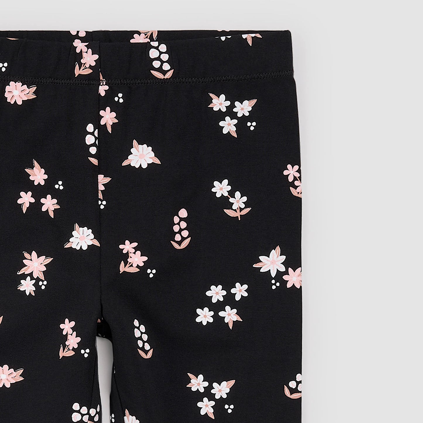 Pink Flowers Print on Black Leggings