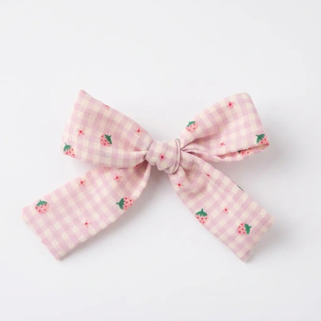Strawberry Gingham Bow Clip