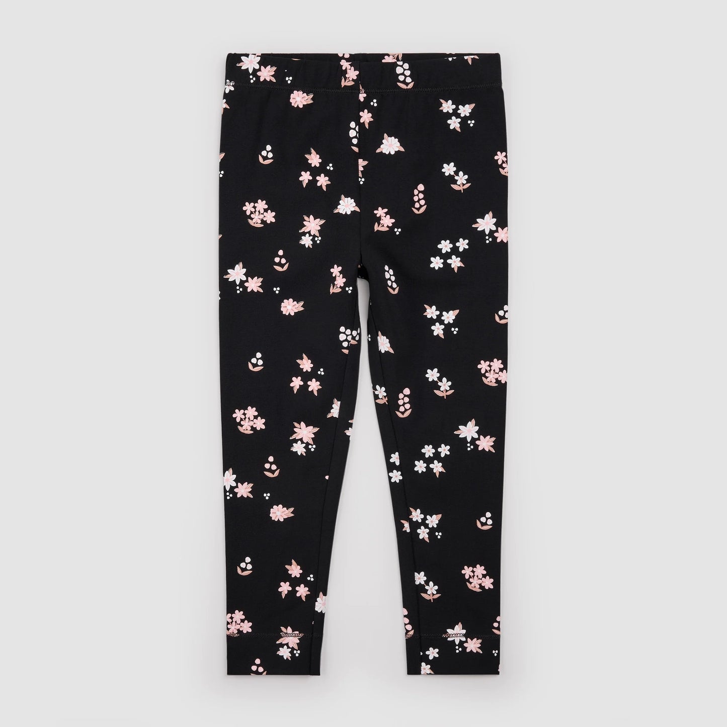 Pink Flowers Print on Black Leggings