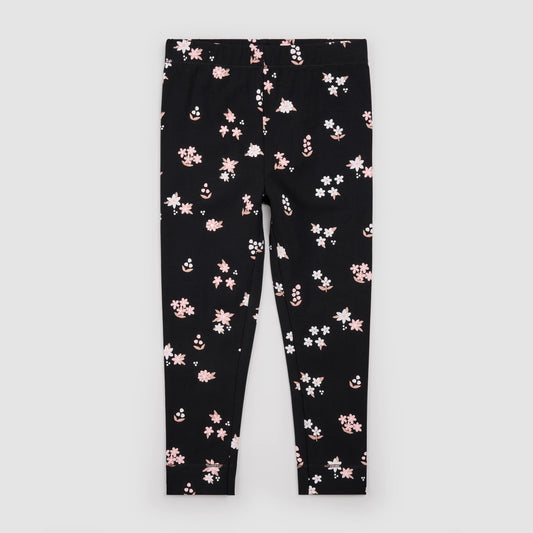 Pink Flowers Print on Black Leggings