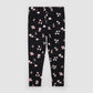 Pink Flowers Print on Black Leggings