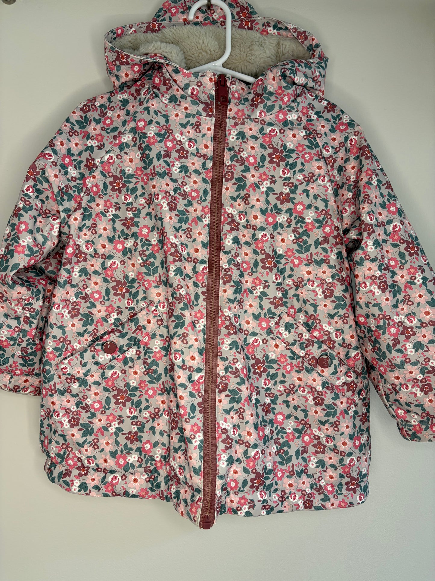 pre-loved :: 3-4T Thick Lined Floral Rain Coat