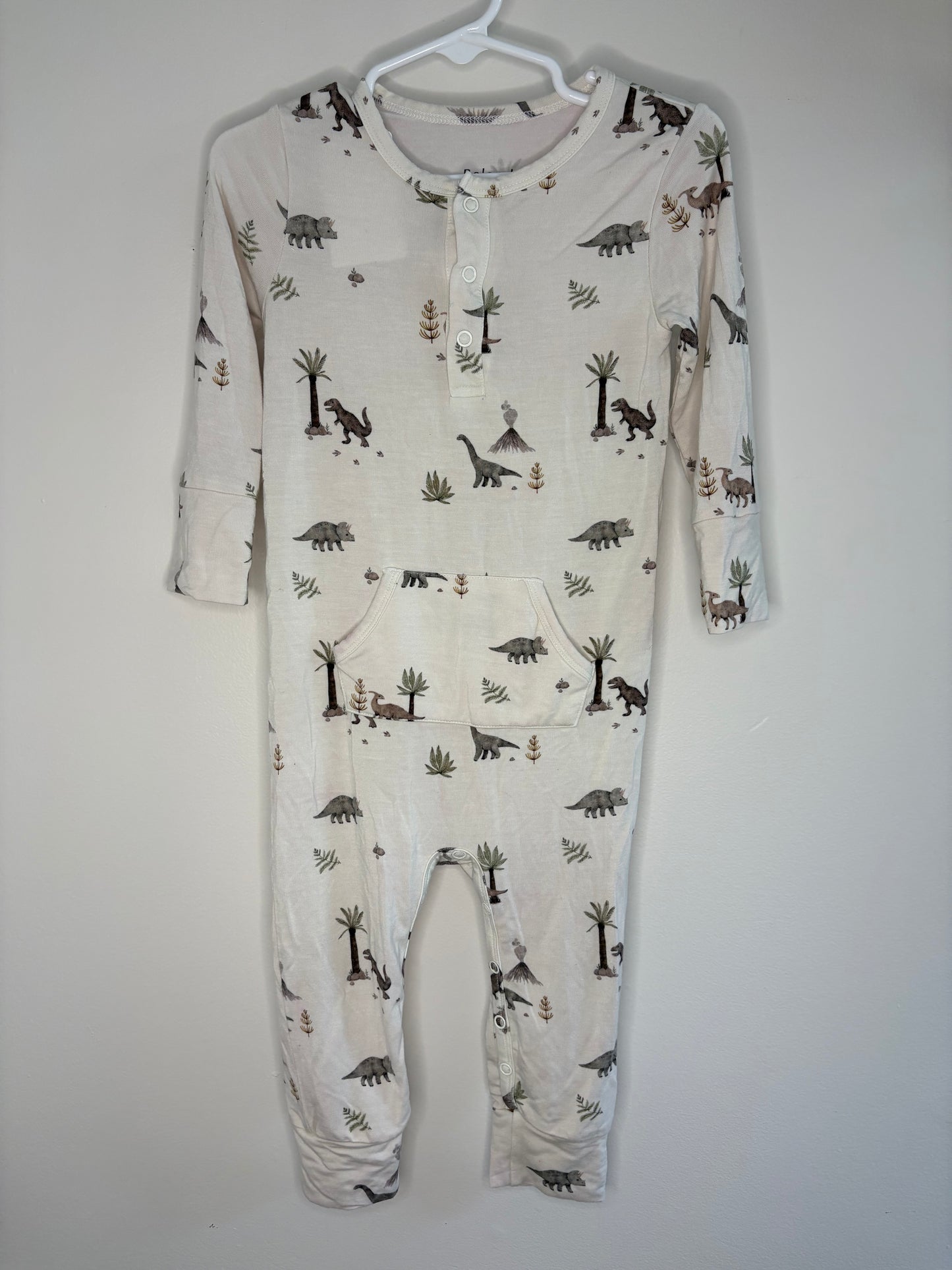 pre-loved :: 18-24M Bamboo Dinosaur Pocket Romper (flaw)