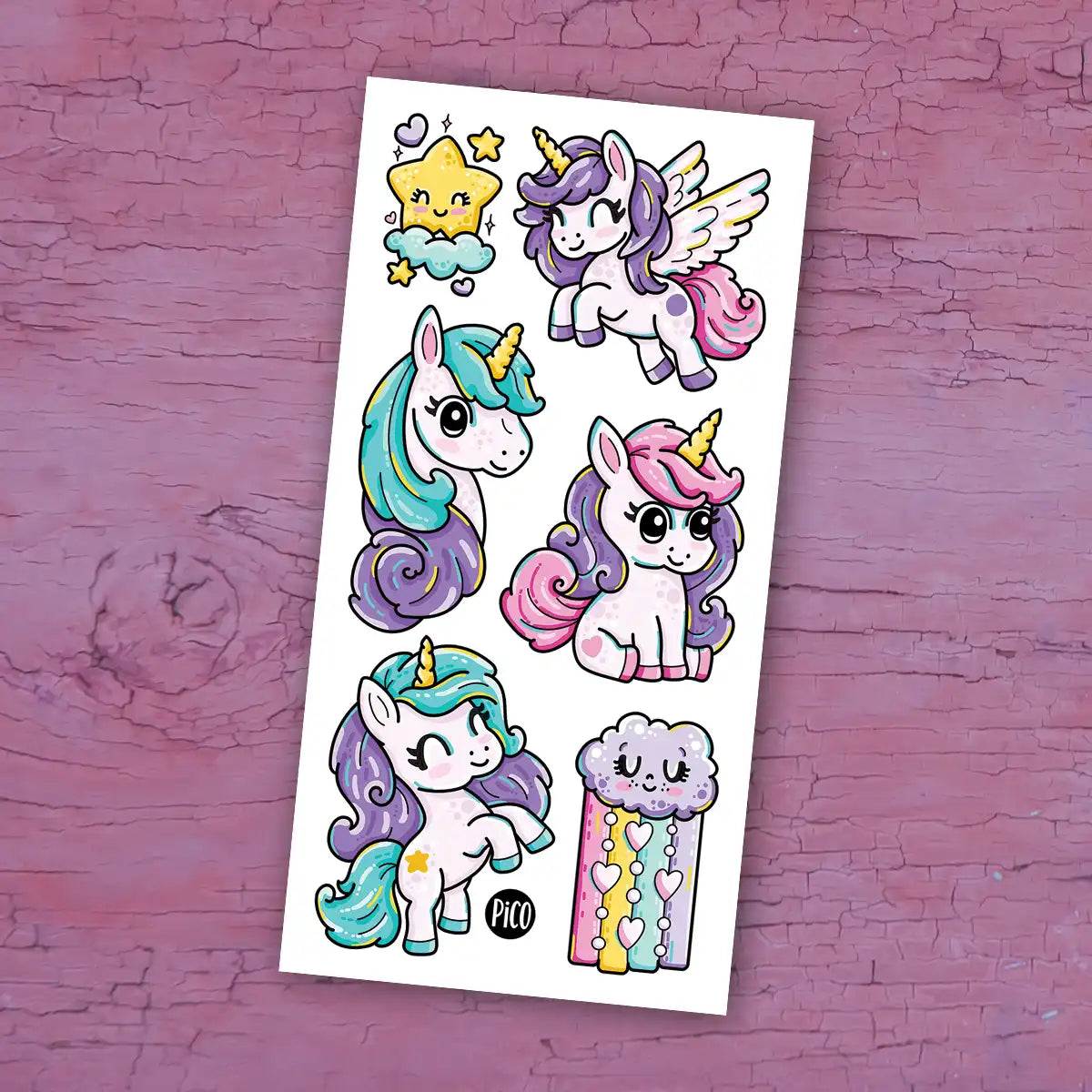 PiCO Tattoo Sheet - Rainbow Ponies