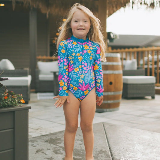 Long Sleeved Bodysuit Swimsuit - Bloom Lagoon