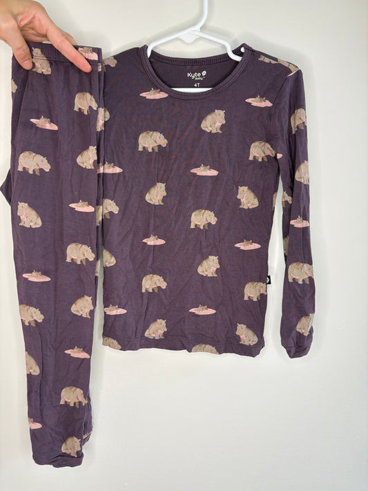 pre-loved :: 4T Purple Hippo Bamboo Jammies