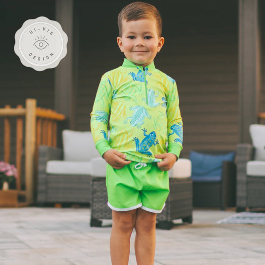Kids Trunks + Rashguard Set - Toadally Bright