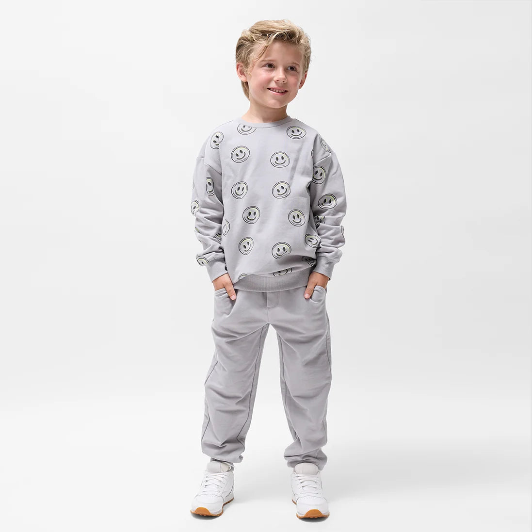 Smiley Face Print on Smoke Grey Sweatshirt