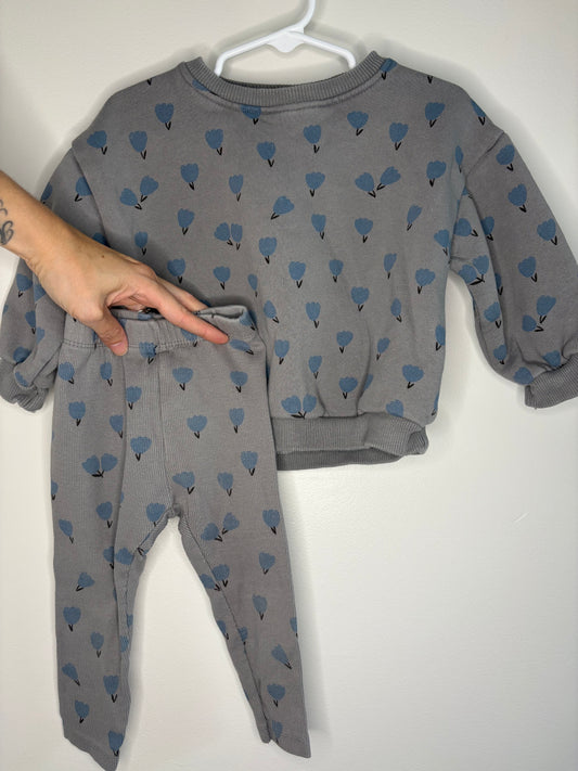 pre-loved :: 18M Grey/Blue Floral Matching Set