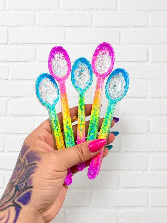 Neon Rainbow Glitter Spoon