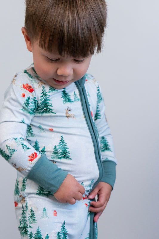 Footless Zipper Sleeper - Sleigh Ride