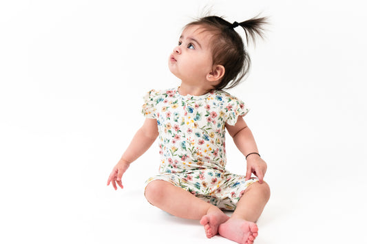 Ruffled Sleeve Shortall Romper - Spring Meadow
