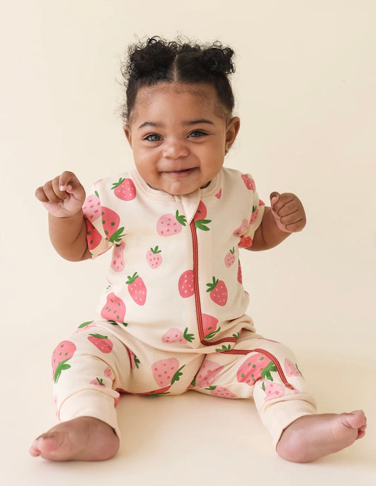 2-way Zip Short Sleeve Sleeper - Strawberry