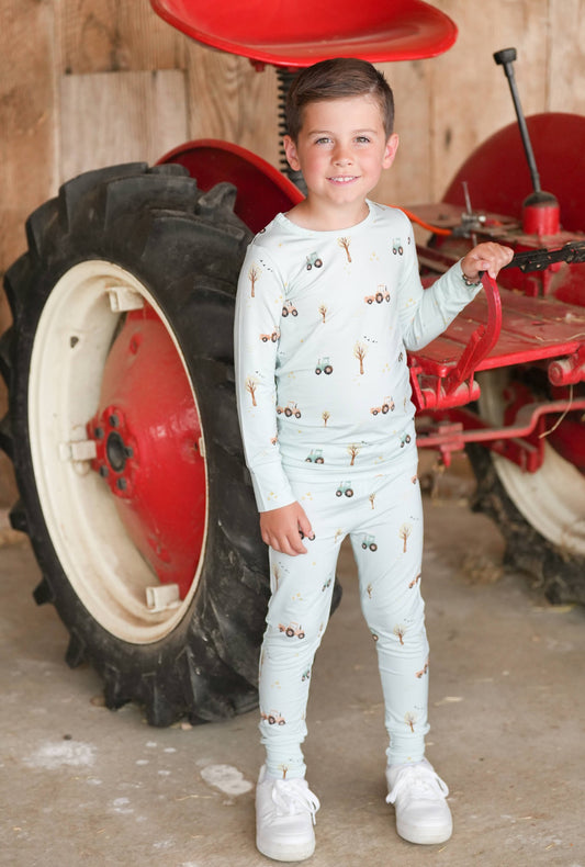 Long Sleeve PJ Set - Tractors