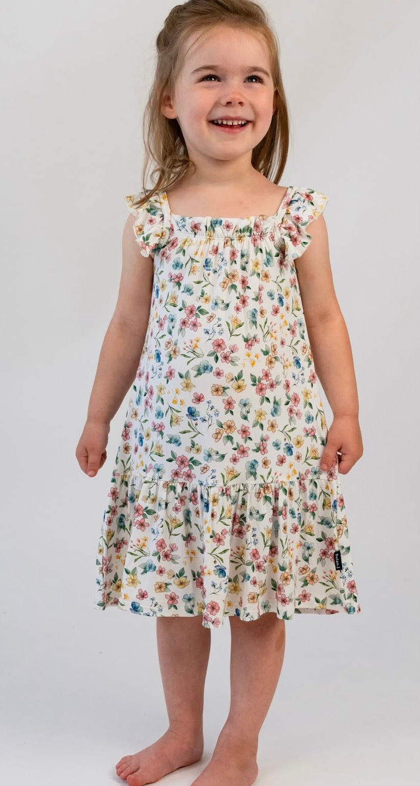 Ruffled Sleeve Bell Dress - Spring Meadow