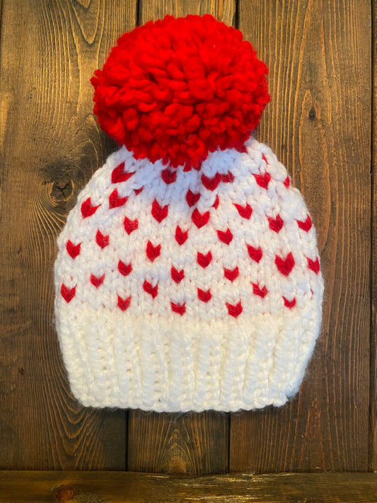 Hand Knit Valentine's Heart Hat