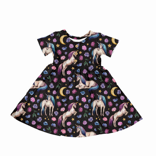 Bamboo Twirl Dress - Unicorns