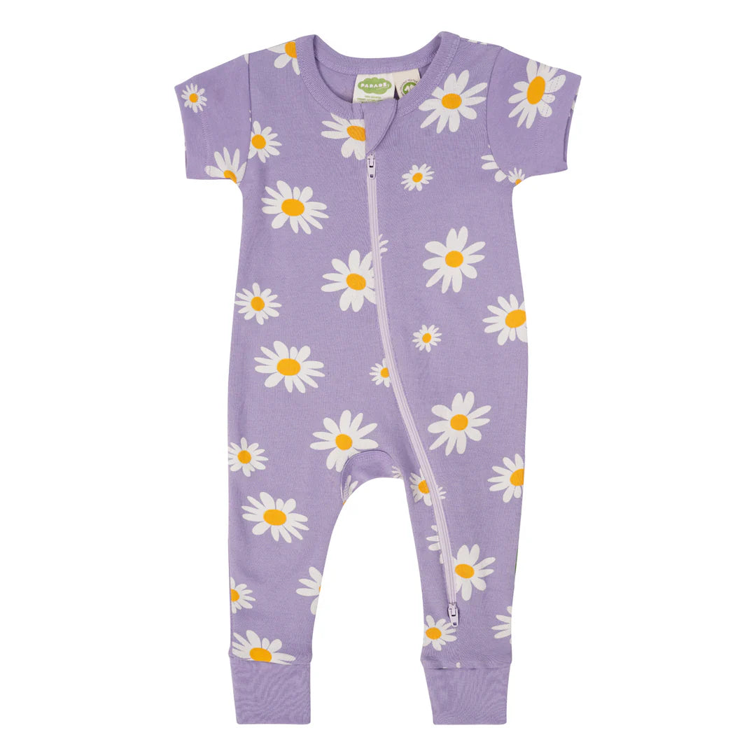 2-Way Zip Romper - Purple Daisies