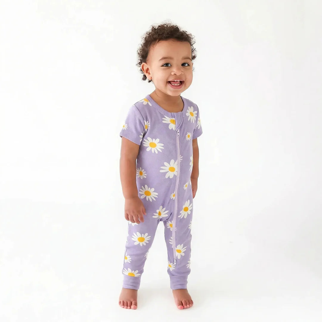 2-Way Zip Romper - Purple Daisies