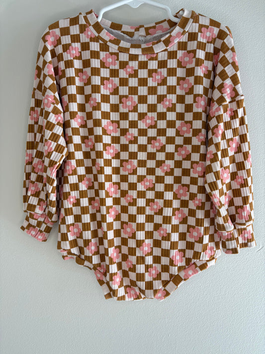 pre-loved :: 2-3T Checkered Daisies Bubble Romper