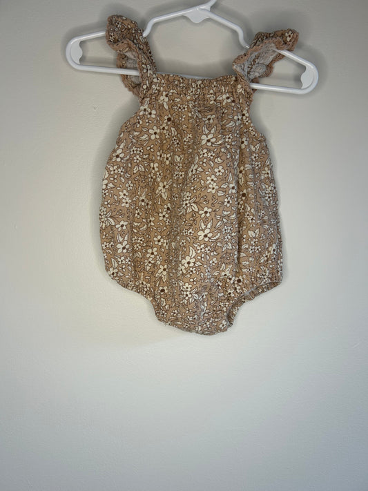 pre-loved :: 6-12M Beige Floral Tank Bubble Romper by Quincy Mae
