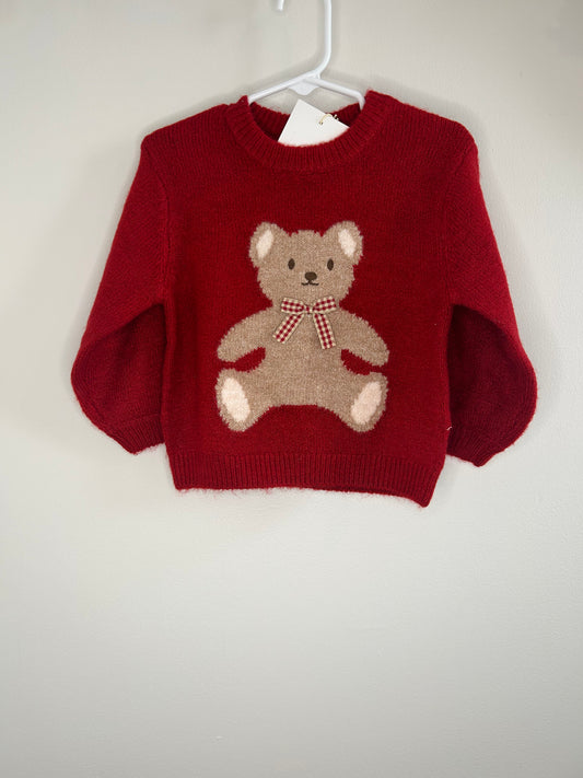 pre-loved :: 18M Red Knit Teddy Bear Sweater (NWT)