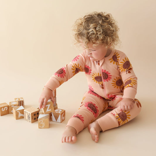 Organic 2-Way Zip Romper - Sunflowers