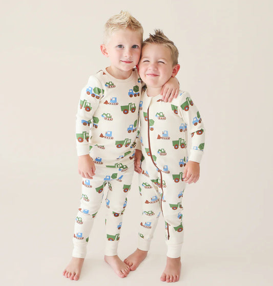 Organic 2-Way Zip Romper - Trucks