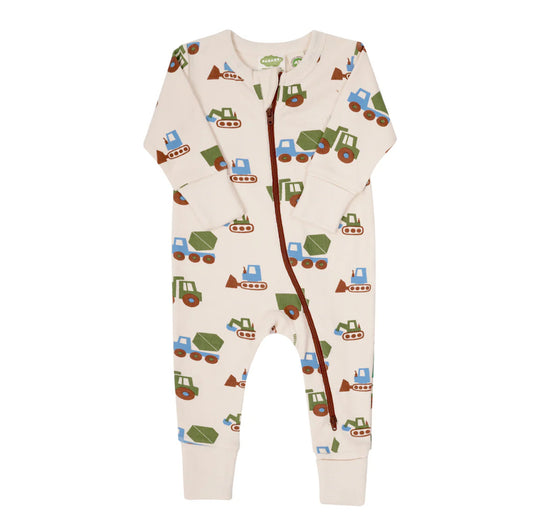 Organic 2-Way Zip Romper - Trucks