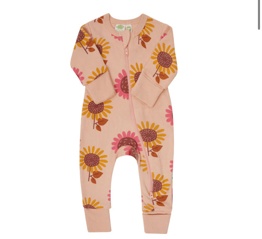 Organic 2-Way Zip Romper - Sunflowers