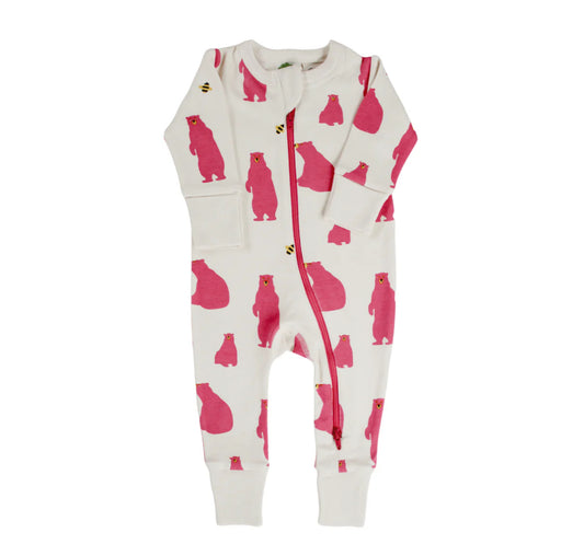 Organic 2-Way Zip Romper - Pink Bears
