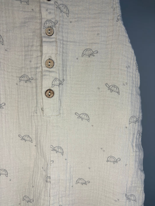 pre-loved :: 18-24M Neutral Turtle Muslin Pant Romper