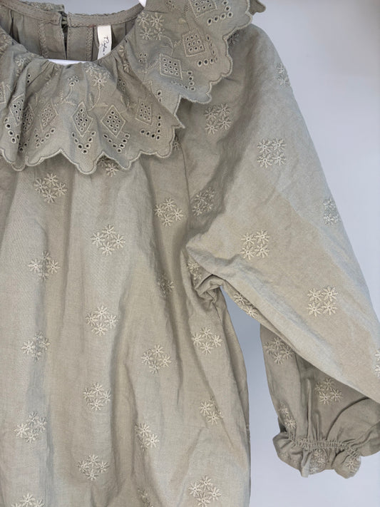 pre-loved :: 2-3T Embroidered Floral Sage Bubble Romper (GORGEOUS!)