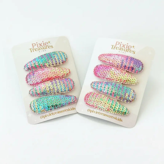 Rainbow Sequin Snap Clip Set