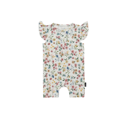 Ruffled Sleeve Shortall Romper - Spring Meadow